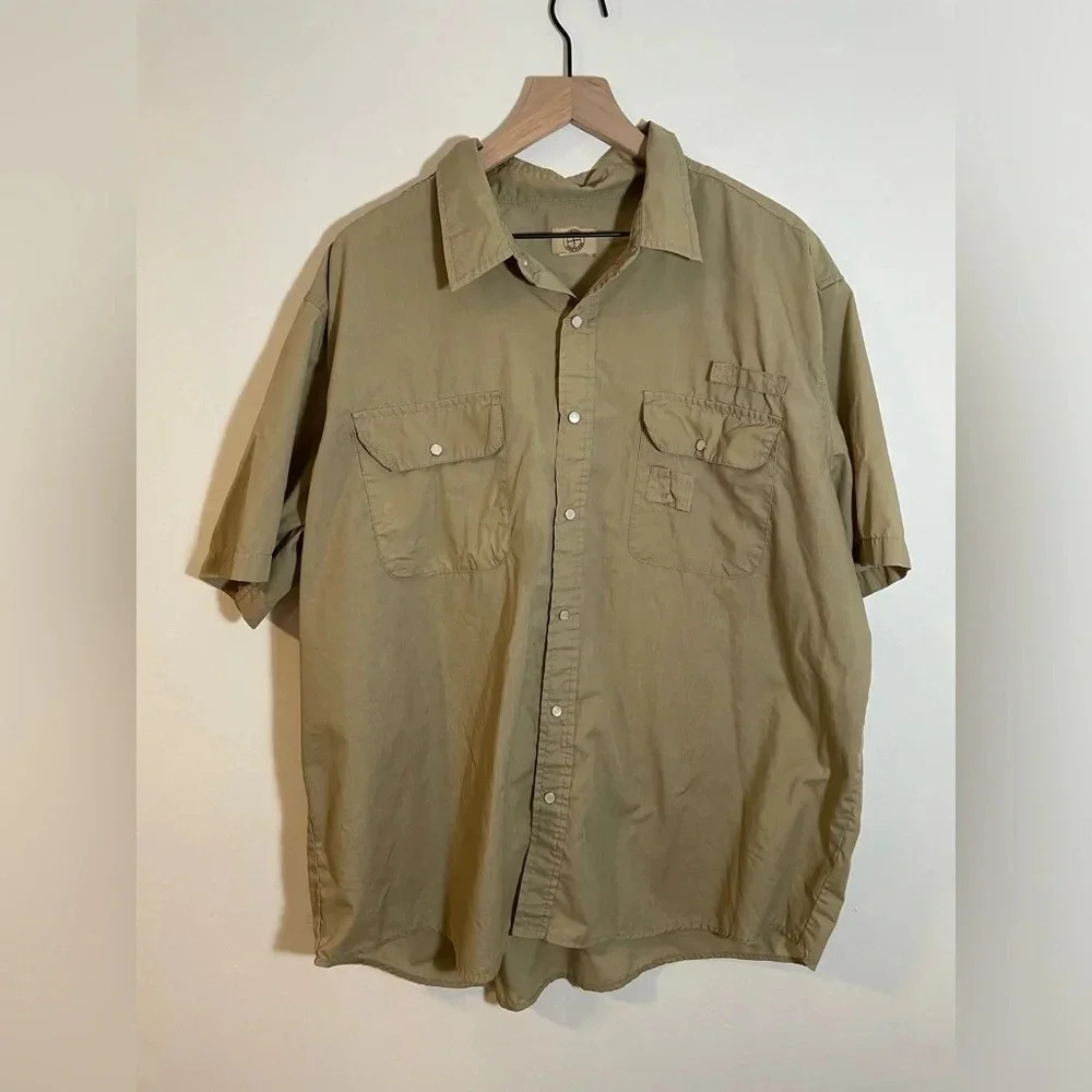 Haband Pearl Snap Travelers Mens Shirt Tan VTG Short Sleeve Classicore Utility - Picture 3 of 12